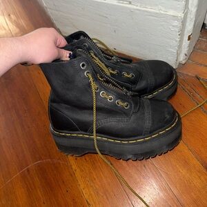 Black Platform Combat Boots with Yellow Laces